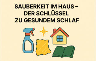 Illustration mit Aufklebern zum Thema Haushaltshilfe: Sauberes Zuhause bedeutet gesunder Schlaf